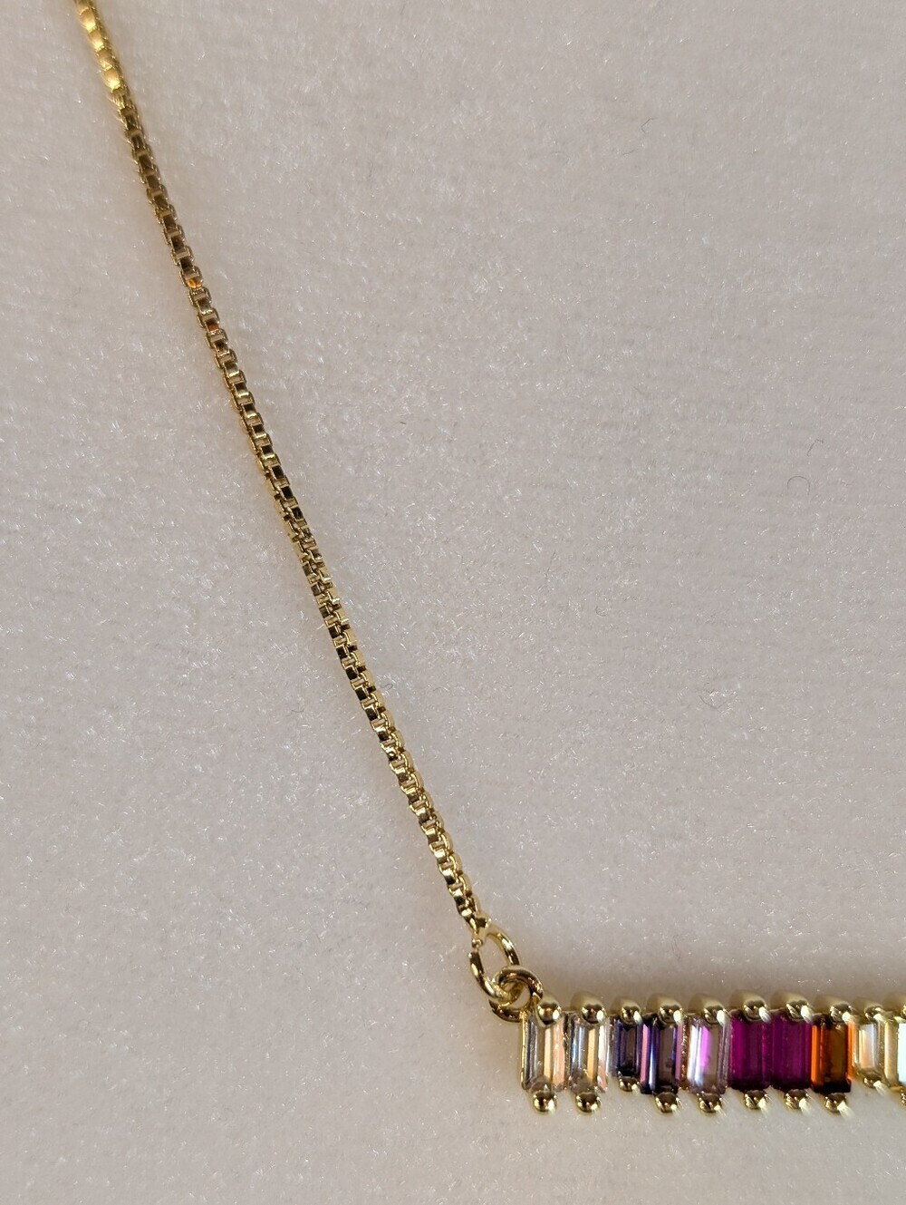 Multicolored Rainbow Emerald Cut Rhinestone Bar 19" Necklace - Picture 4 of 4